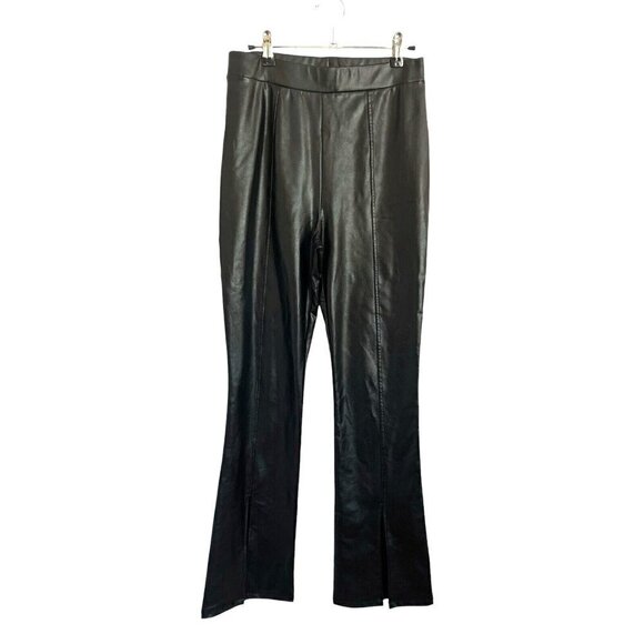 Wild Fable S Black Faux Leather High Rise Flare Slit Pants Goth Biker Costume - Picture 2 of 14